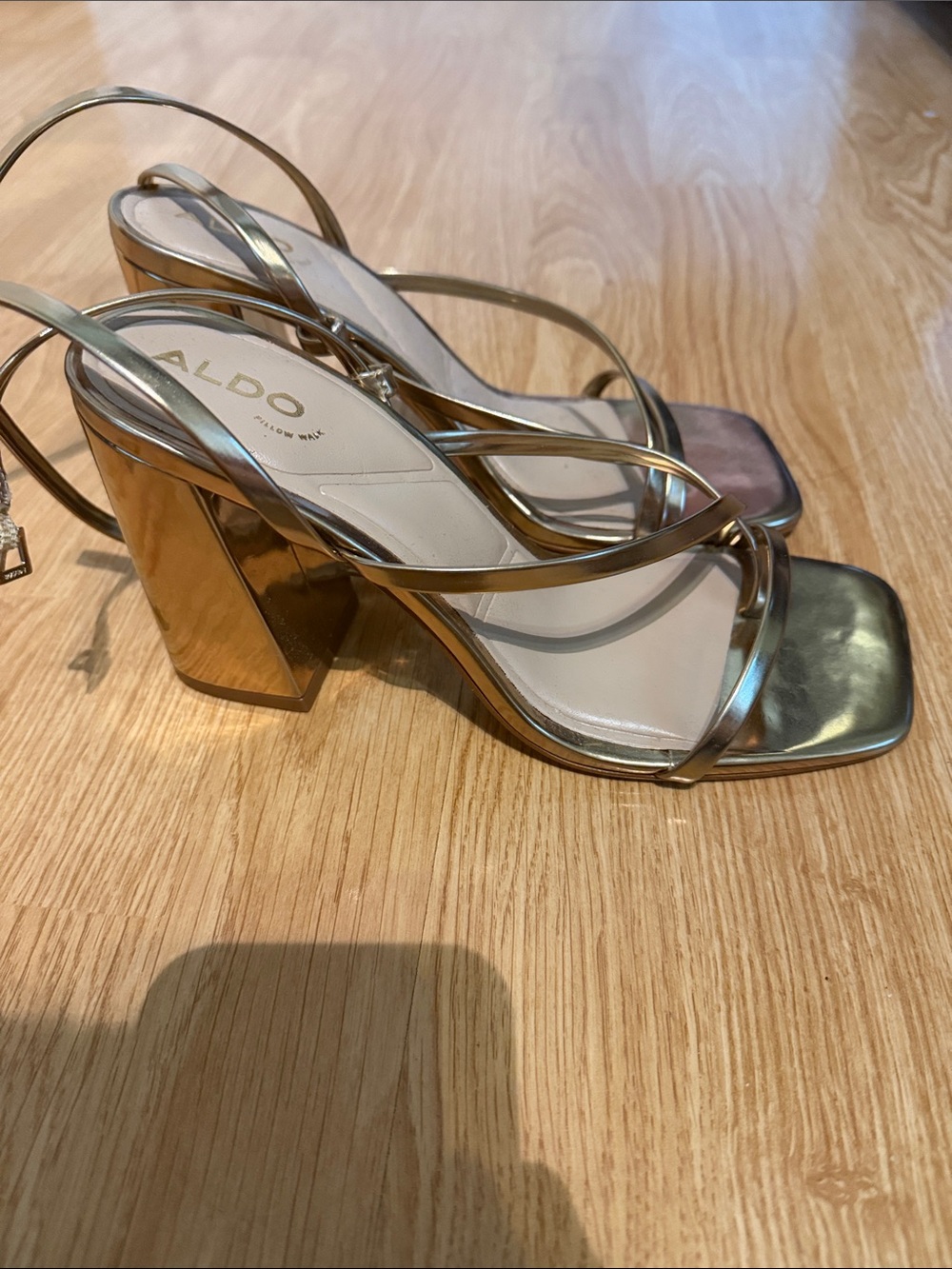 ALDO Metallic Gold Strappy Block Heel Sandals